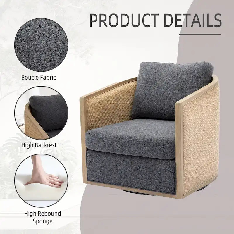 Carbon Black 30.12 Upholstered 360 Swivel Barrel Chair with Sturdy Hardwood Frame