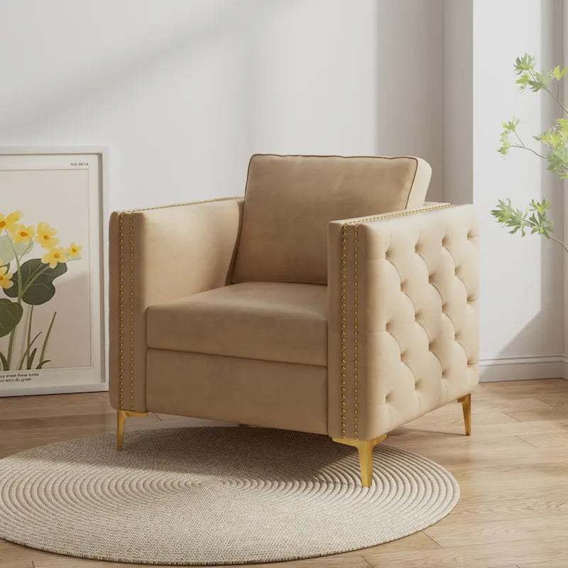 Accent Chair for Living Room Upholstered Arm Chair with Metal Legs Velvet