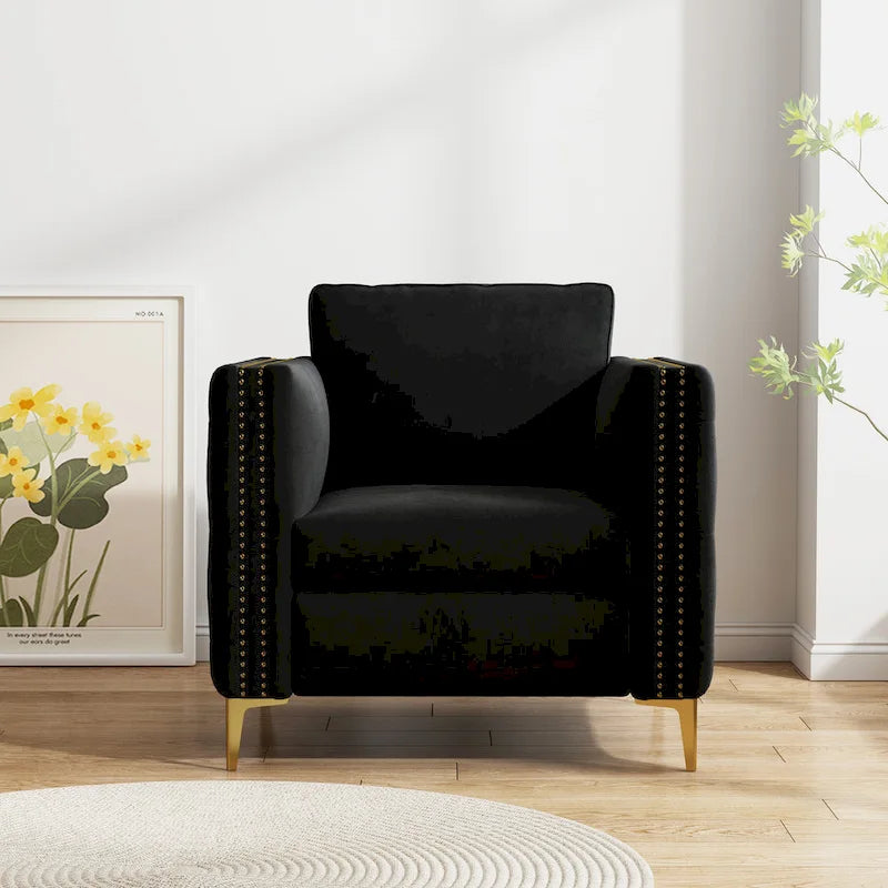 Accent Chair for Living Room Upholstered Arm Chair with Metal Legs Velvet