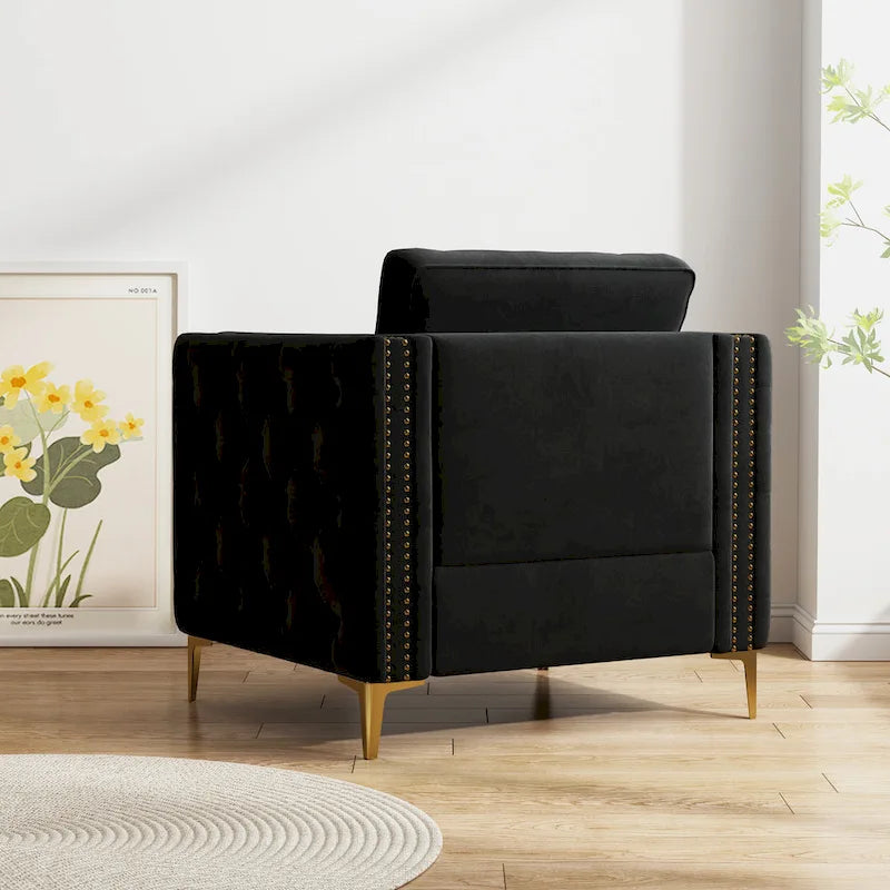 Accent Chair for Living Room Upholstered Arm Chair with Metal Legs Velvet