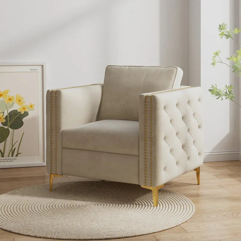 Accent Chair for Living Room Upholstered Arm Chair with Metal Legs Velvet