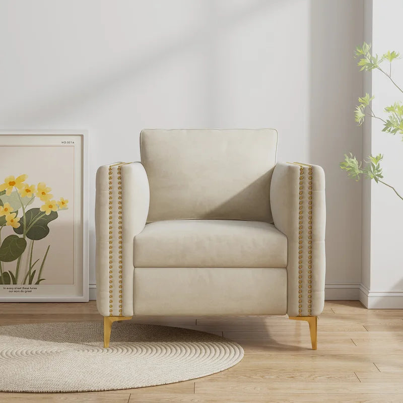 Accent Chair for Living Room Upholstered Arm Chair with Metal Legs Velvet