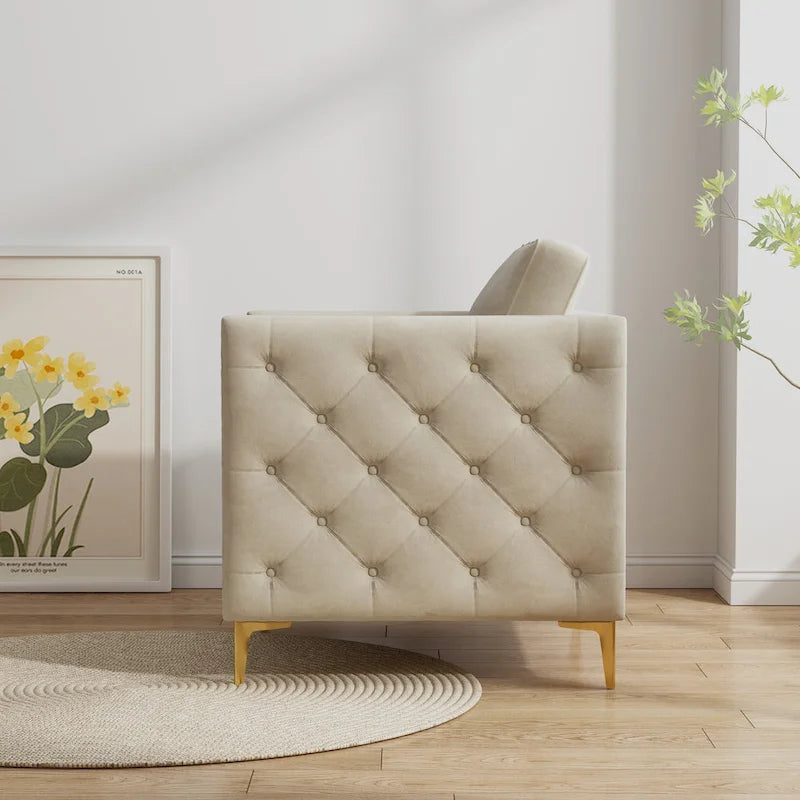 Accent Chair for Living Room Upholstered Arm Chair with Metal Legs Velvet