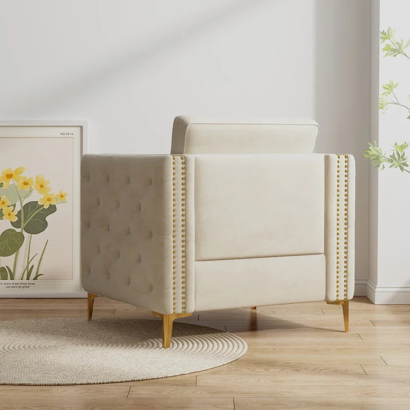 Accent Chair for Living Room Upholstered Arm Chair with Metal Legs Velvet