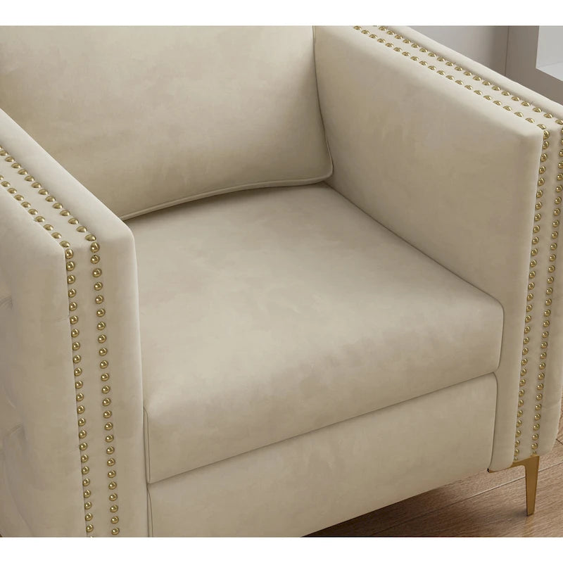 Accent Chair for Living Room Upholstered Arm Chair with Metal Legs Velvet