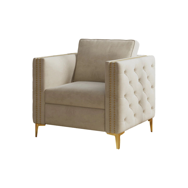 Accent Chair for Living Room Upholstered Arm Chair with Metal Legs Velvet