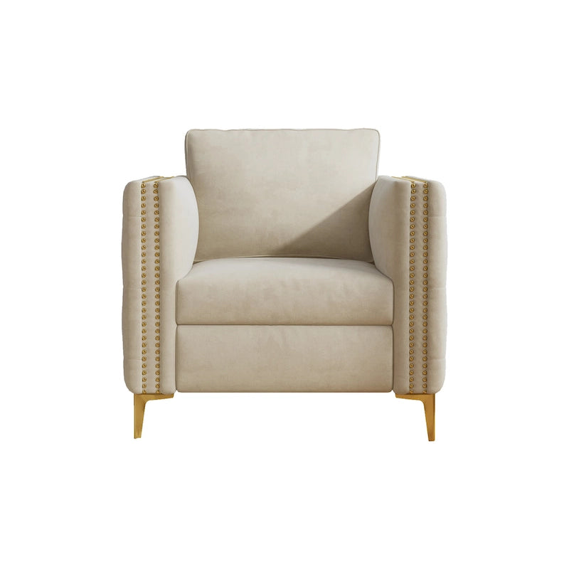 Accent Chair for Living Room Upholstered Arm Chair with Metal Legs Velvet