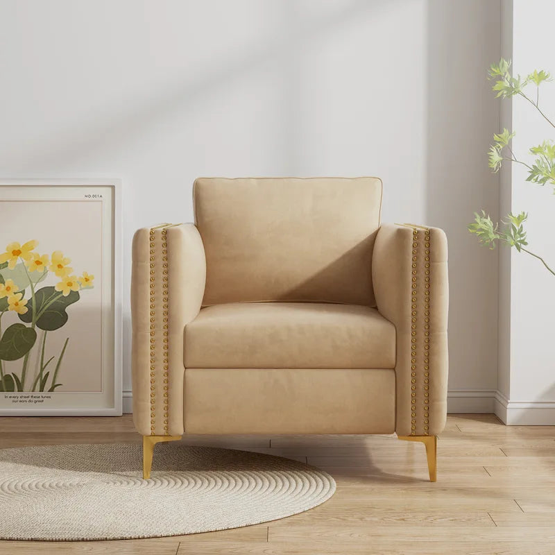 Accent Chair for Living Room Upholstered Arm Chair with Metal Legs Velvet