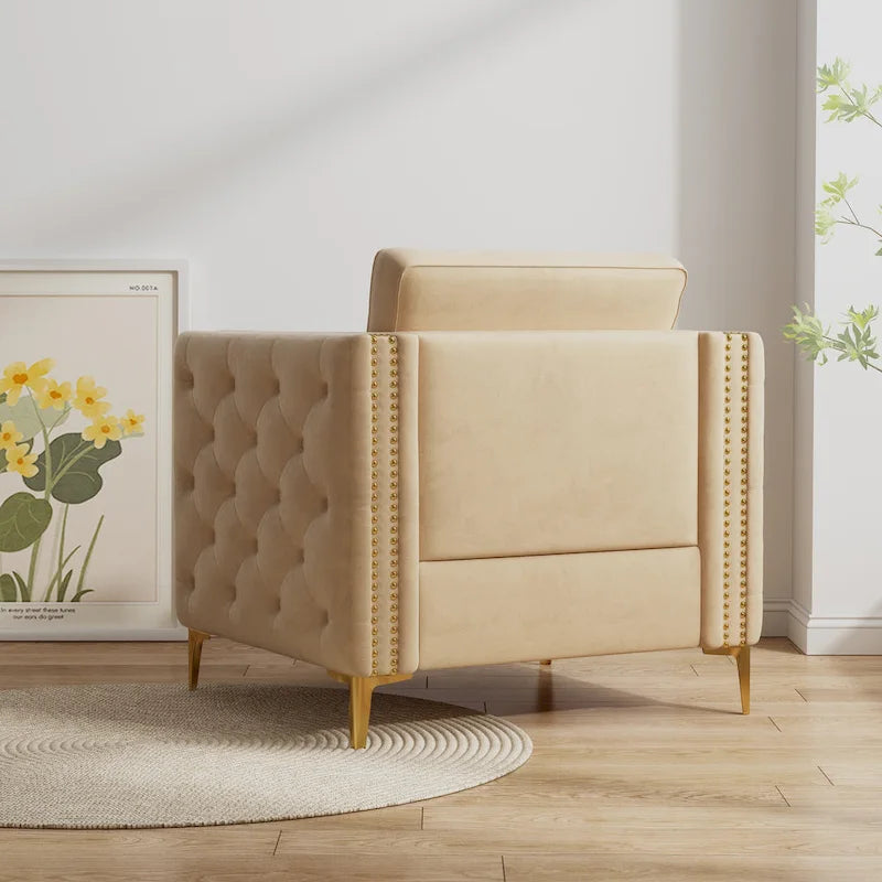 Accent Chair for Living Room Upholstered Arm Chair with Metal Legs Velvet