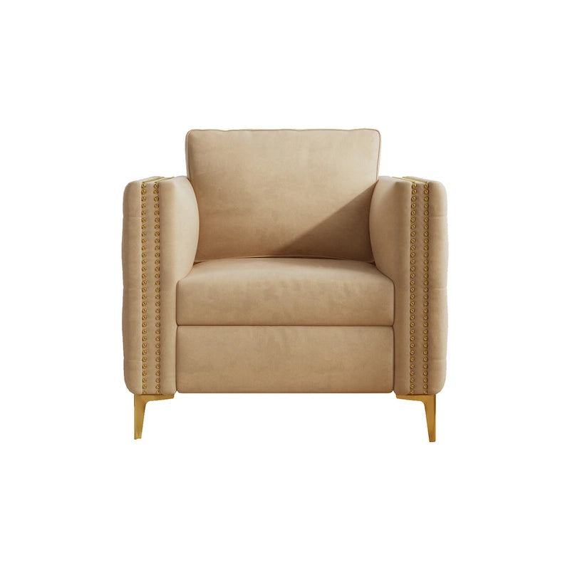 Accent Chair for Living Room Upholstered Arm Chair with Metal Legs Velvet