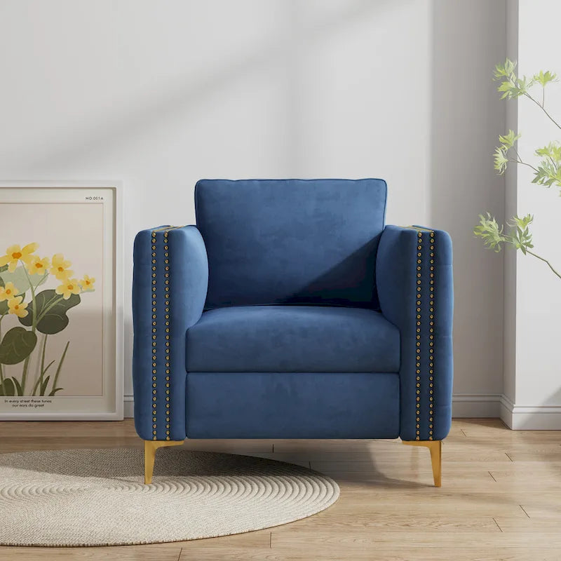 Accent Chair for Living Room Upholstered Arm Chair with Metal Legs Velvet