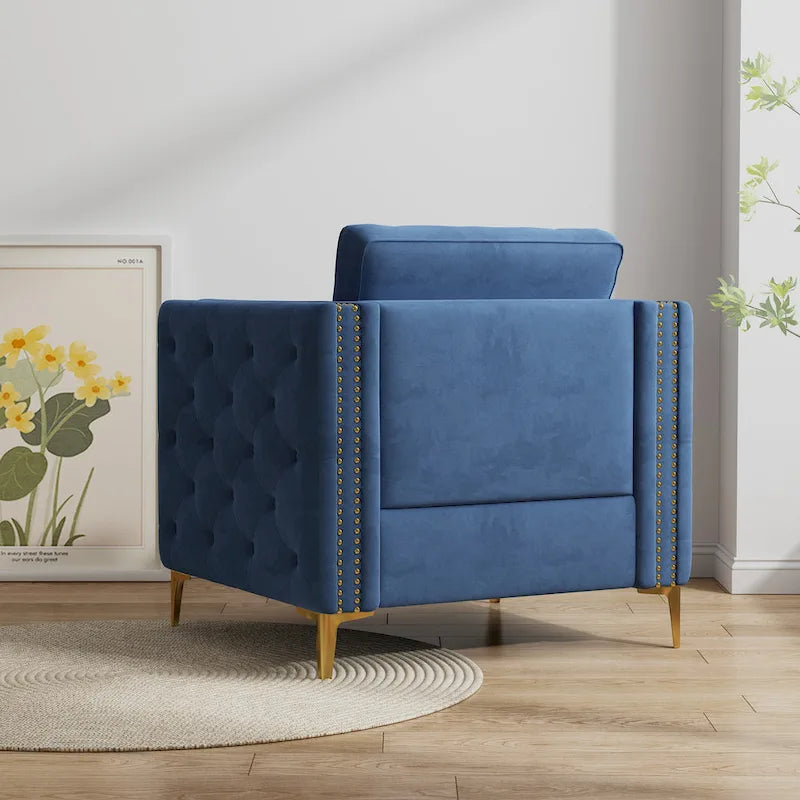 Accent Chair for Living Room Upholstered Arm Chair with Metal Legs Velvet