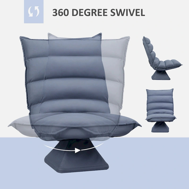Swivel Floor Chair with Back Support, Microfiber Adjustable Video Gaming Chair for Reading, Lounging, Meditating, Gray