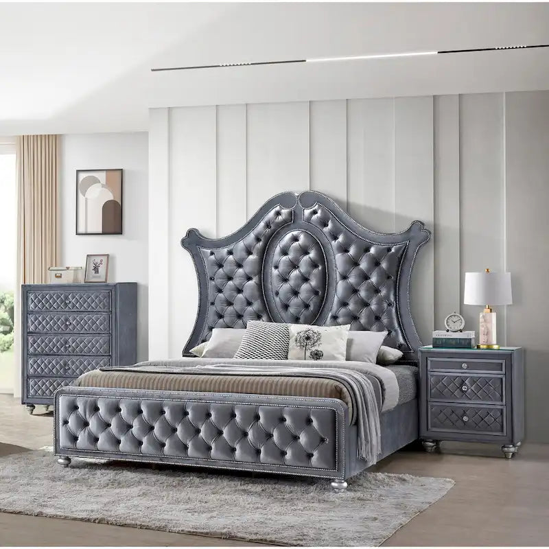 1pc Glam 3-Drawer Nightstand Velvet