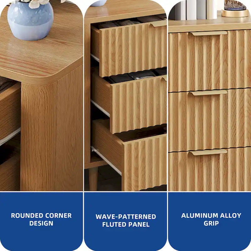6 Drawer Dresser Wood Storage Dresser Organizer with Waveform Fluted Panel