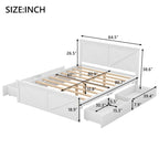 Antique White Queen Wooden Platform Bed with 4 Under-Bed Storage Drawers