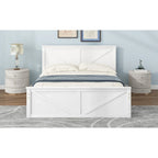 Antique White Queen Wooden Platform Bed with 4 Under-Bed Storage Drawers
