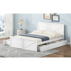 Antique White Queen Wooden Platform Bed with 4 Under-Bed Storage Drawers