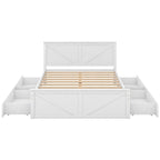 Antique White Queen Wooden Platform Bed with 4 Under-Bed Storage Drawers