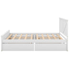 Antique White Queen Wooden Platform Bed with 4 Under-Bed Storage Drawers