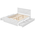 Antique White Queen Wooden Platform Bed with 4 Under-Bed Storage Drawers