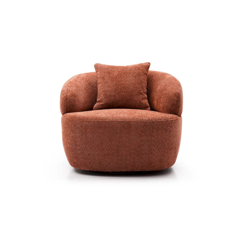 Orange Modern 34.6 Upholstered 360 Swivel Barrel Chair with Solid Wood Frame