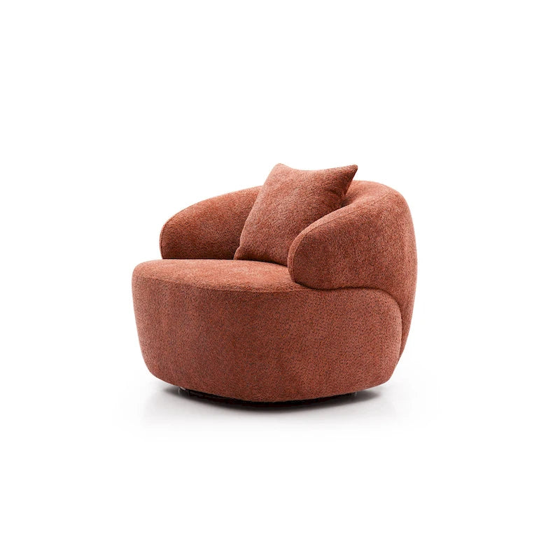 Orange Modern 34.6 Upholstered 360 Swivel Barrel Chair with Solid Wood Frame