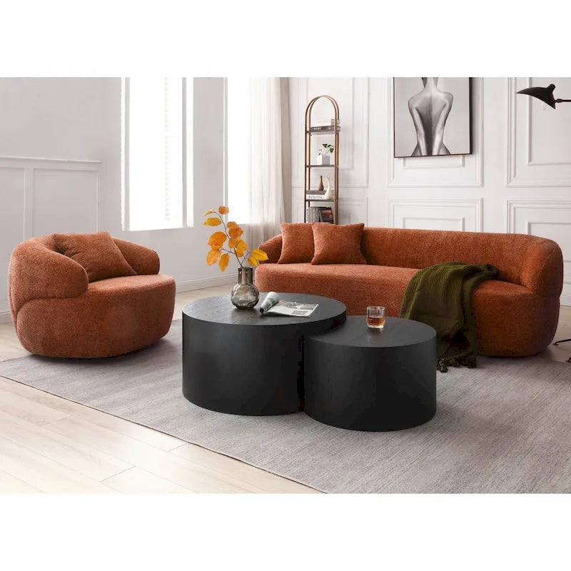 Orange Modern 34.6 Upholstered 360 Swivel Barrel Chair with Solid Wood Frame