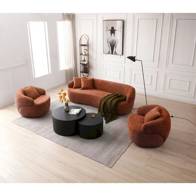 Orange Modern 34.6 Upholstered 360 Swivel Barrel Chair with Solid Wood Frame