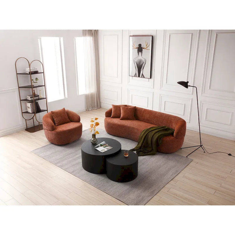 Orange Modern 34.6 Upholstered 360 Swivel Barrel Chair with Solid Wood Frame