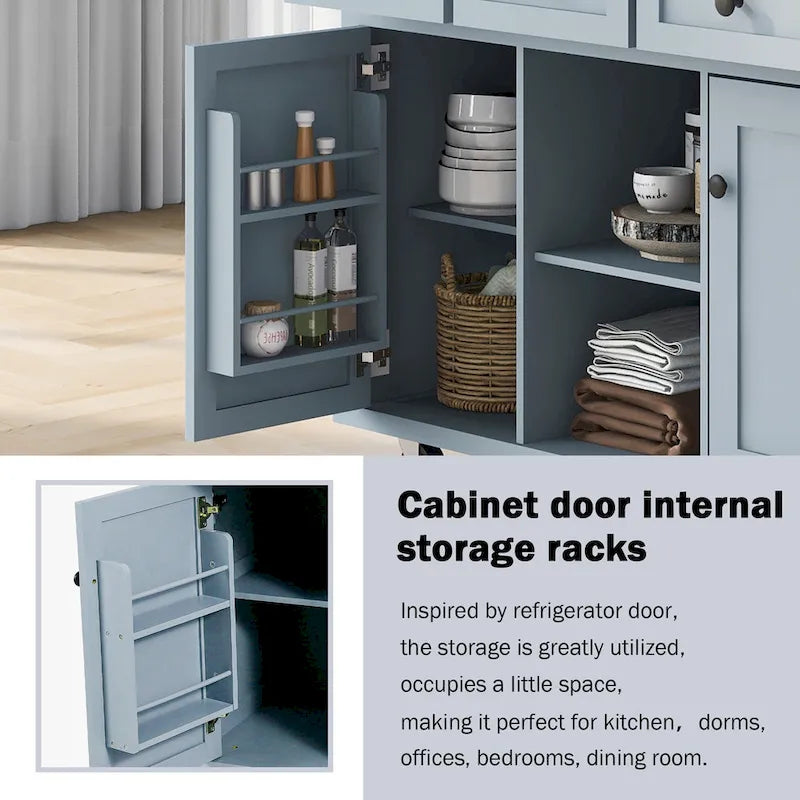 Kitchen Island Cart on 5 Wheels, Breakfast Bar Cabinet, Rolling Kitchen Island with Drop Leaf, 3 Drawers & Removable Shelves