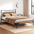 Estrutura de Cama Industrial em Metal com Cabeceira em Painel de Madeira
