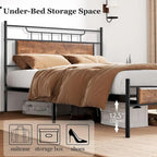 Estrutura de Cama Industrial em Metal com Cabeceira em Painel de Madeira