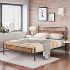Estrutura de Cama Industrial em Metal com Cabeceira em Painel de Madeira
