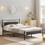 Estrutura de Cama Industrial em Metal com Cabeceira em Painel de Madeira