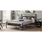 Estrutura de Cama Industrial em Metal com Cabeceira em Painel de Madeira