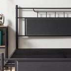 Estrutura de Cama Industrial em Metal com Cabeceira em Painel de Madeira