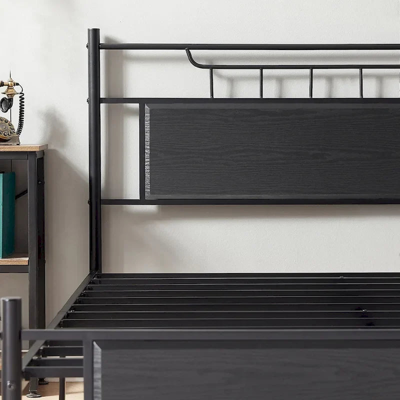 Industrial Bed Frame with Wood Headboard,Twin/Full/Queen Size Bed, Black/Brown/Slate-3 colors