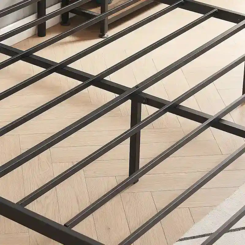 Industrial Bed Frame with Wood Headboard,Twin/Full/Queen Size Bed, Black/Brown/Slate-3 colors