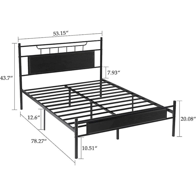Industrial Bed Frame with Wood Headboard,Twin/Full/Queen Size Bed, Black/Brown/Slate-3 colors