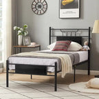 Estrutura de Cama Industrial em Metal com Cabeceira em Painel de Madeira