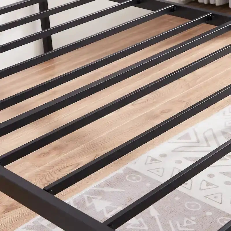Industrial Bed Frame with Wood Headboard,Twin/Full/Queen Size Bed, Black/Brown/Slate-3 colors