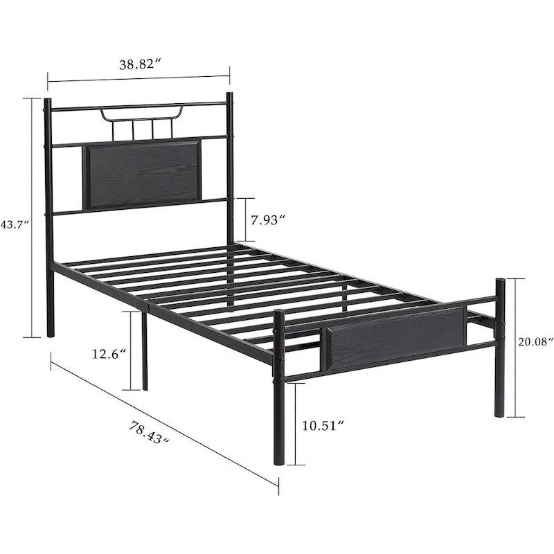 Industrial Bed Frame with Wood Headboard,Twin/Full/Queen Size Bed, Black/Brown/Slate-3 colors