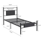 Estrutura de Cama Industrial em Metal com Cabeceira em Painel de Madeira