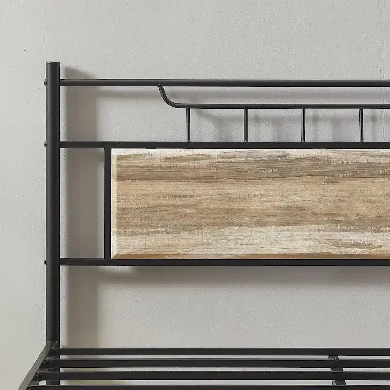 Industrial Bed Frame with Wood Headboard,Twin/Full/Queen Size Bed, Black/Brown/Slate-3 colors