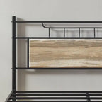 Estrutura de Cama Industrial em Metal com Cabeceira em Painel de Madeira