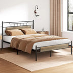 Estrutura de Cama Industrial em Metal com Cabeceira em Painel de Madeira