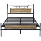 Estrutura de Cama Industrial em Metal com Cabeceira em Painel de Madeira