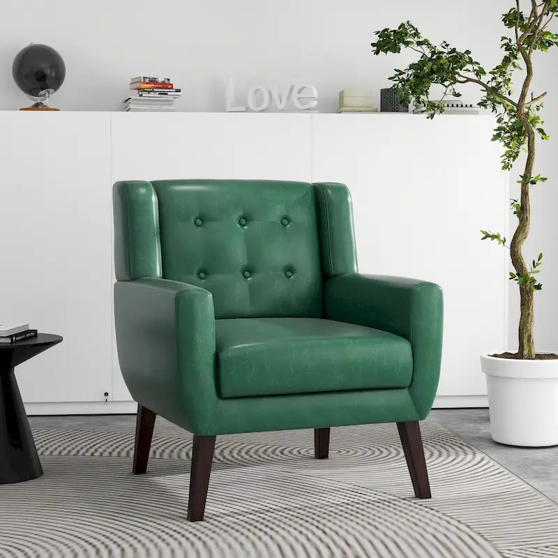 Tufted PU Leather Accent Armchair with Wood Legs