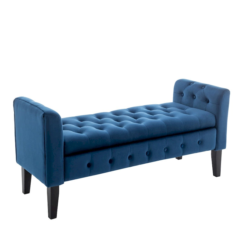 Velvet Storage Bench with Rubberwood Legs